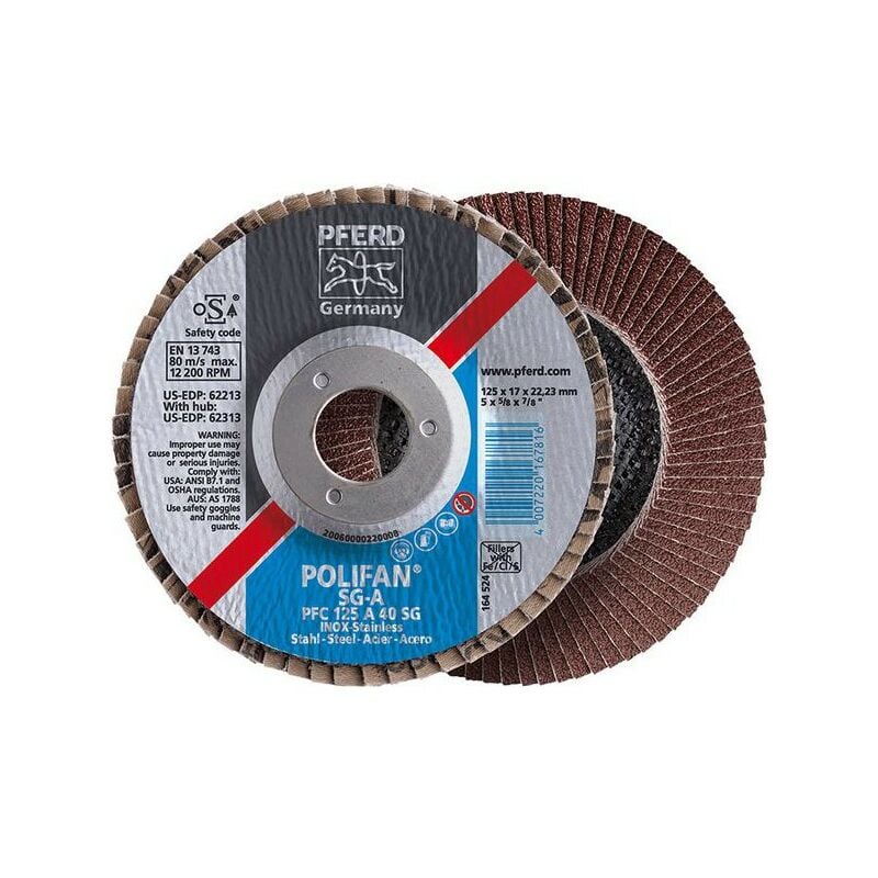 

Muela abanico Ø 125 mm (12200 tr/mn), POLIFAN® SG-A, Grano : 120, Modelo recto