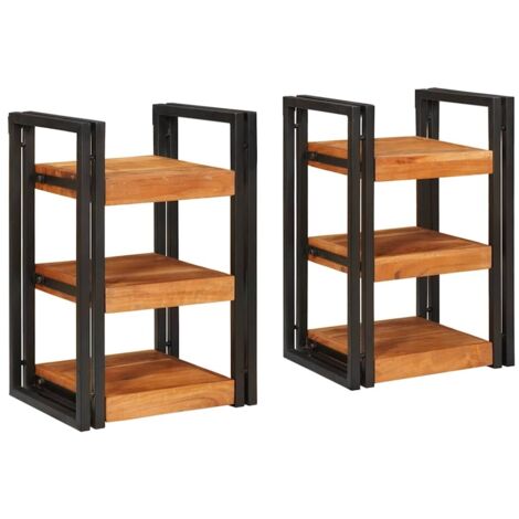 Mesa de Noche 2 pcs Marrón y negro Madera Sólida de Acacia