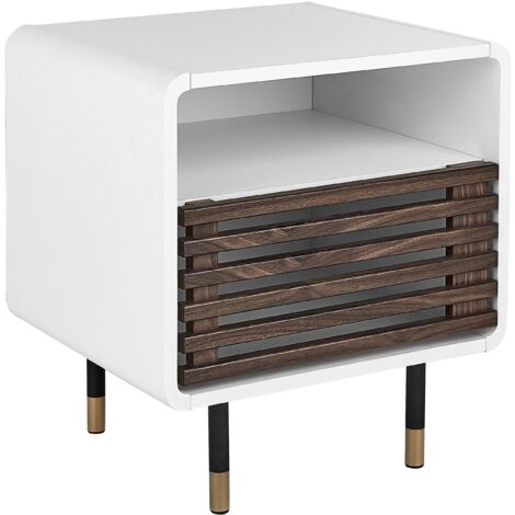 Mesa de noche blanco negro madera oscura 45 x 40 cm estantes puerta rústico Rifle - Blanco