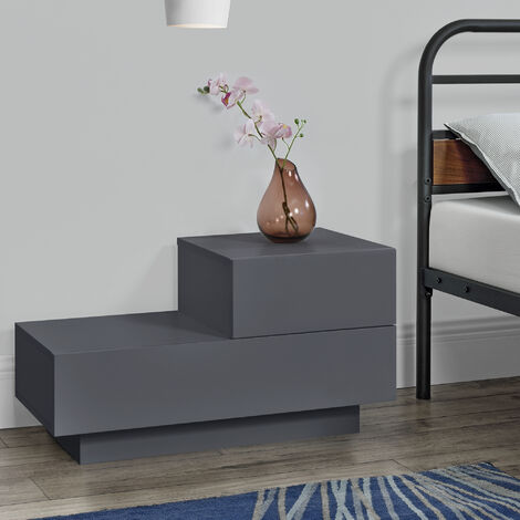 Mesa de noche con 2 Cajones - 38 x 70 x 35 cm - Mesita de noche - Cajón en la parte Derecha - Mesilla - Armario para Almacenar - Gris oscuro mate [en.casa]®