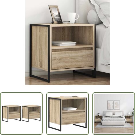 Mesa de noche con cajón -  Mesa de Noche con cajón 2 pcs Sonoma 50 x 39,5 x 50 cm
