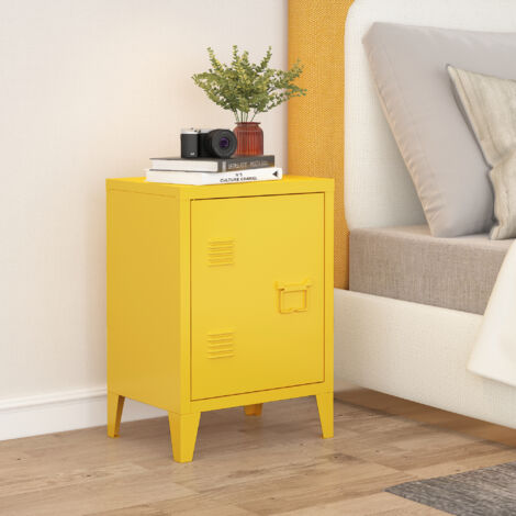 Mesa de noche Inari acero con tirador derecho 57x40x30 cm - Amarillo [en.casa]