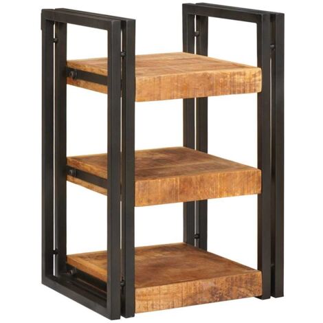 Mesa de Noche Marrón y negro Madera de mango maciza