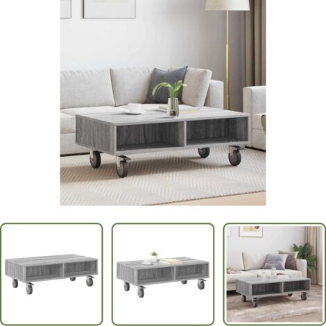 Mesa de noche -  Mesa Lateral con Ruedas Gris Sonoma 90 x 50 x 30 cm