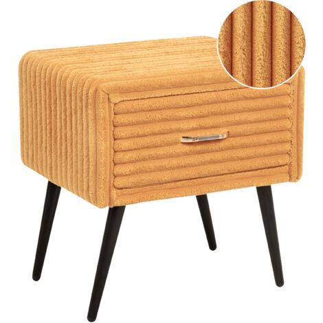 Mesa de noche tapizada de pana 1 cajón dormitorio naranja Flayat