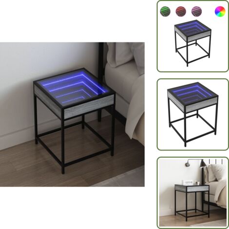 Mesa de noche - vidaXL Mesa de centro con Infinity LED gris Sonoma 40x40x51 cm - Decoración de hogar