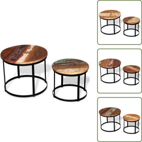 Mesa de noche - vidaXL Mesa de centro redonda 2 uds madera maciza reciclada 40cm/50cm - Mesa auxiliar