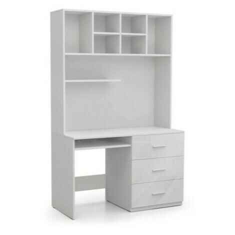 Mesa de oficina Campus, Blanco + Blanco brillante, Con cajones, Con un estante para teclado, Número de puertas: 0, Número de cajones: 3, 76x120x60cm