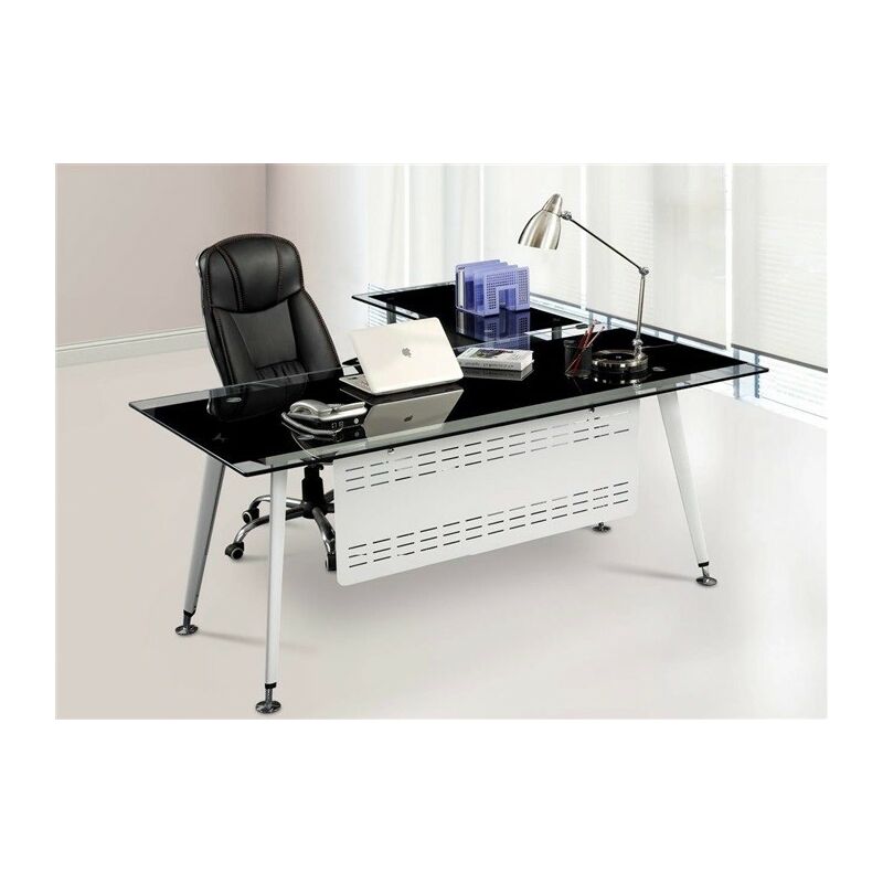 

Mesa de oficina DOHA, mueble a izquierda, cristal, 180x85 cms