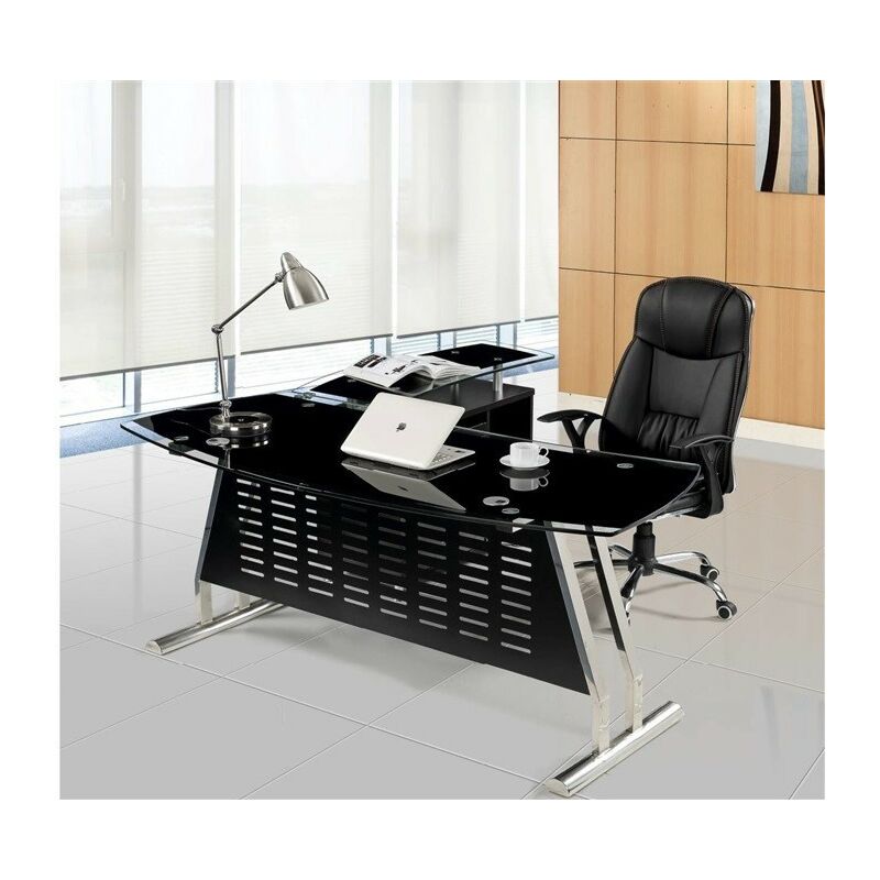

Mesa de oficina EVIAN, oval, mueble a derecha, cristal, 180x85 cms