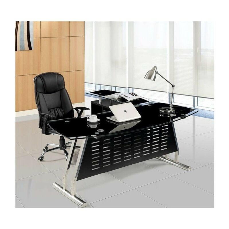 

Mesa de oficina EVIAN, oval, mueble a izquierda, cristal, 180x85 cms