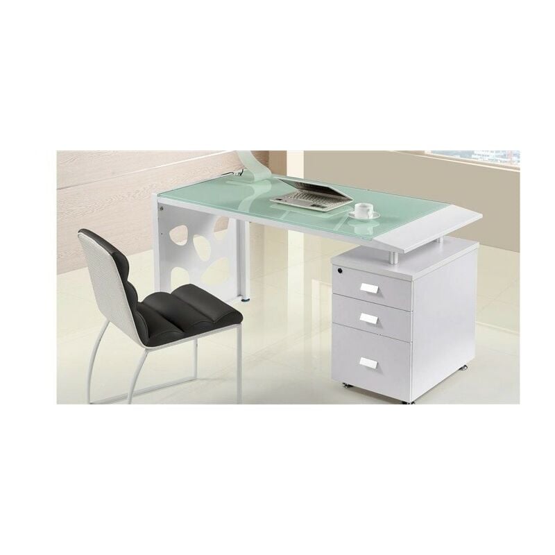 

Mesa de oficina JACKIE, cajonera a derecha, cristal, 140x70 cms