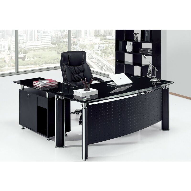 

Bh Design - Mesa de oficina LANDHAUS, oval, mueble a derecha, cristal, 160x80 cms