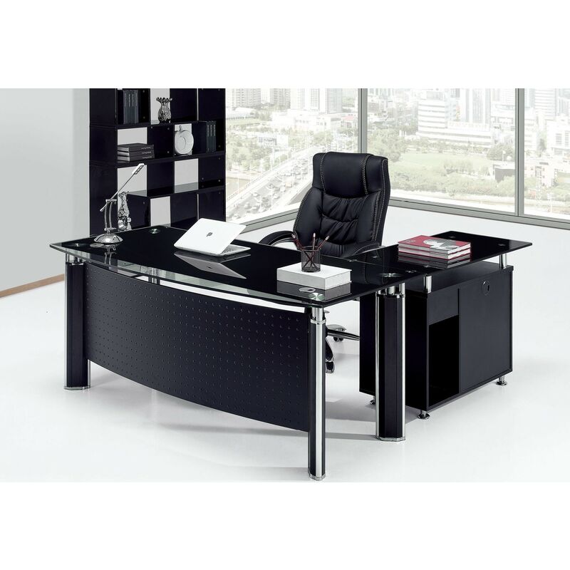 

Bh Design - Mesa de oficina LANDHAUS, oval, mueble a izquierda, cristal, 160x80 cms