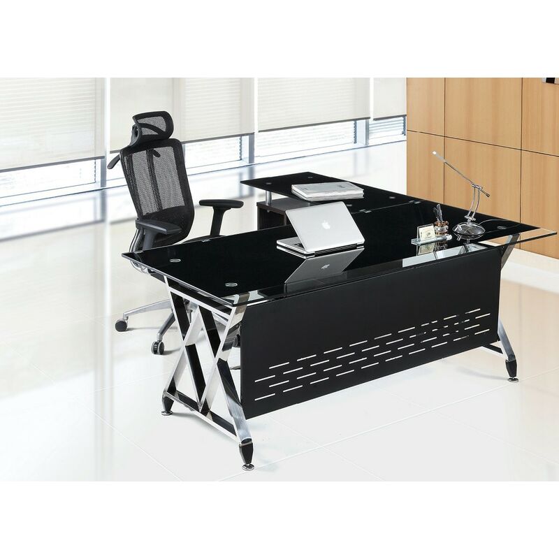 

Mesa de oficina LESSOC, mueble a izquierda, cristal, 180x85 cms