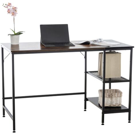 Mesa de oficina para ordenador con estructura de tubo de acero y columna de almacenamiento de metal negro MDFmarrón 100005524