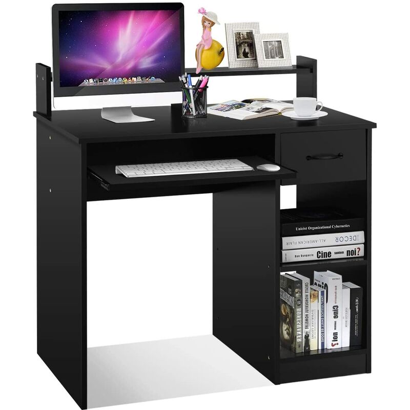 

Mesa de Ordenador con Estante Escritorio para Ordenador Mesa de Trabajo 90x48x91,5 centímetros para Hogar Oficina Negro