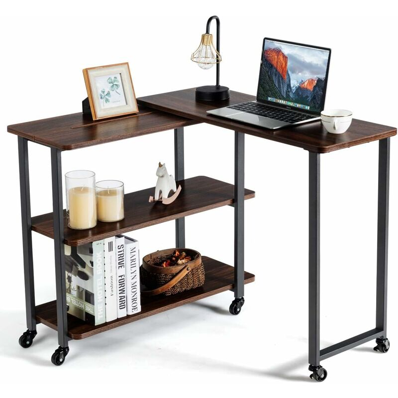 

Costway - Mesa de Ordenador en Forma de L con Ruedas Escritorio de Esquina en Estilo Industrial Mesa Auxiliar para Trabajo Hogar Oficina