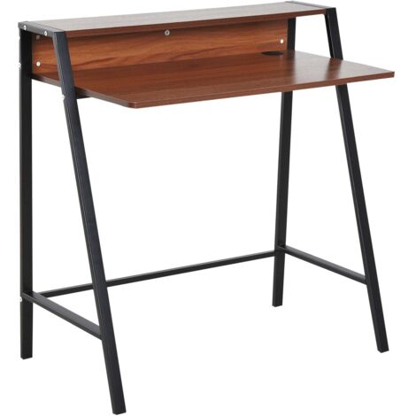 Mesa De Ordenador Escritorio Con Compartimento De Almacenamiento Y Paso De Cables, Metal Nogal, 84X45X85Cm, Ideal Para Oficina En Casa