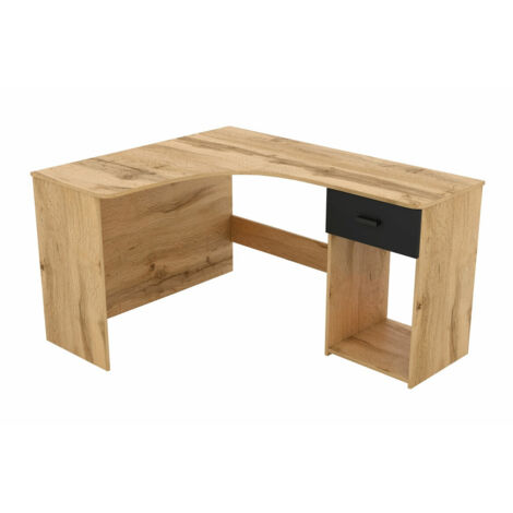 Mesa de ordenador esquinera Austin 303, Roble wotan + Negro, Rectangular, Número de puertas: 0, Número de cajones: 0, 75x155x55cm