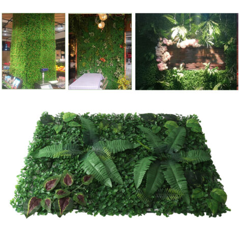 Mesa de pared con plantas artificiales tipo 3 – panel de pared de césped – decoración verde para interiores y exteriores – PE 60 x 40 cm – pantalla de privacidad