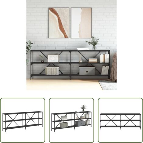 Mesa de pasillo -  Mesa consola hierro y madera de ingeniería negro 200x30x75 cm