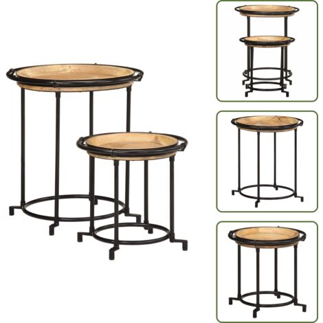 Mesa de pasillo - vidaXL Juego de mesas auxiliar 2 piezas madera maciza de mango - Diseño industrial