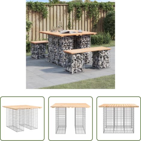 Mesa de patio -  Mesa de jardín con diseño de gaviones, 100 x 102 x 72 cm, madera maciza de pino