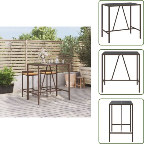 Mesa de patio - vidaXL Mesa alta bar superficie vidrio ratán PE marrón 110x70x110 cm - Mesa de pub