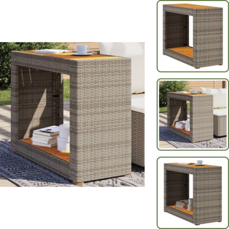 Mesa de patio - vidaXL Mesa auxiliar jardín tapa madera ratán PE gris 100x40x75 cm - Mesa de terraza