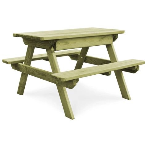 Mesa de picnic con bancos madera pino impregnada 90x90x58cm