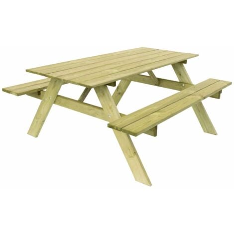 Mesa de Picnic en Madera Maciza Gardiun Essential 165x154x75 cm Mesa de Jardín para 6 Personas Madera de Pino Tratada en Autoclave Dos Bancos Espesor de la Madera 20/25 mm