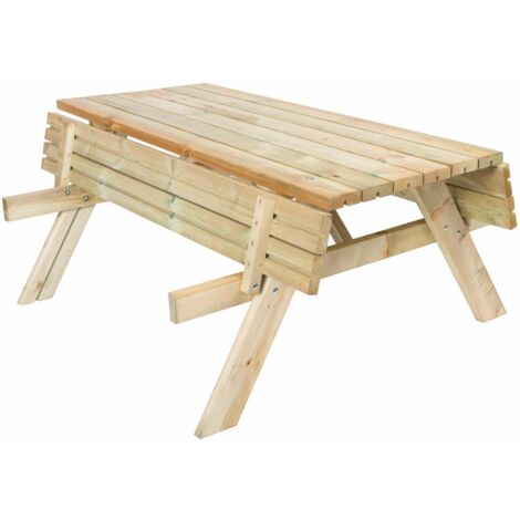 Mesa de Picnic en Madera Maciza Gardiun Essential 200x154x74 cm Mesa de Jardín para 8 Personas  Madera de Pino Tratada en Autoclave  Dos Bancos Abatibles  Espesor de la Madera 42 mm