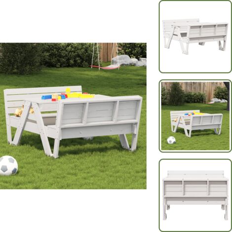 Mesa de picnic exterior - vidaXL Mesa de pícnic para niños madera maciza pino blanco 88x122x58cm - Mesa de picnic para jardín