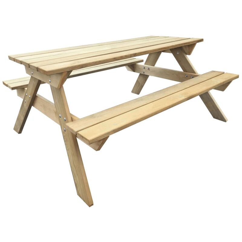 

vidaXL Mesa de picnic de madera de pino 150x135x71,5 cm - Beige