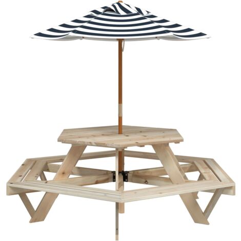 Mesa de picnic hexagonal 6 niños agujero sombrilla madera abeto vidaXL