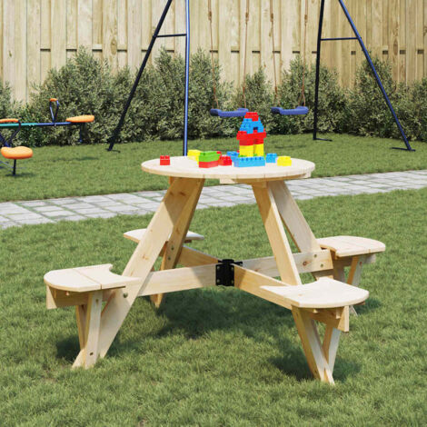Mesa de picnic para 4 niños agujero para sombrilla madera abeto