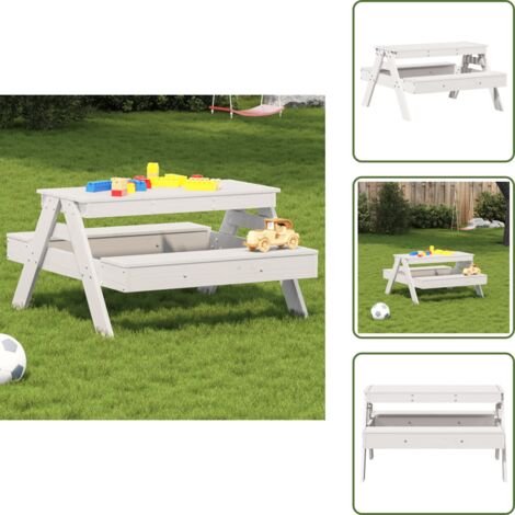 Mesa de picnic para jardín - vidaXL Mesa de pícnic para niños madera maciza pino blanco 88x97x52 cm - Mesa de exterior para niños