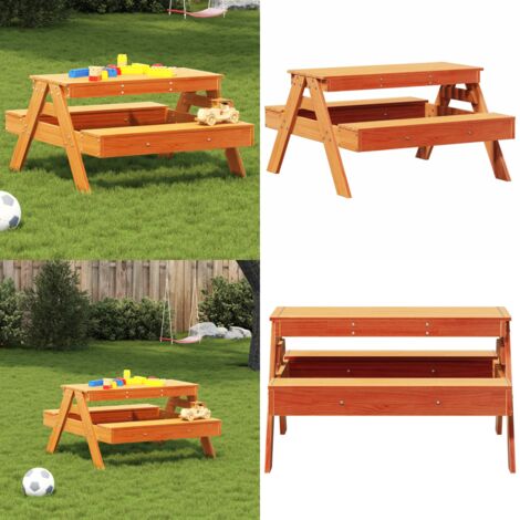 Mesa de pícnic para niños madera pino marrón cera 88x97x52 cm - Mesa de jardín para niños - Mesa de madera para niños