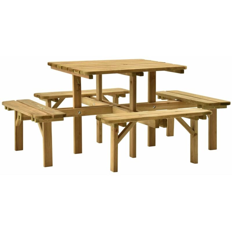 

Mesa de picnic y 4 bancos madera pino impregnada 172x172x73 cm