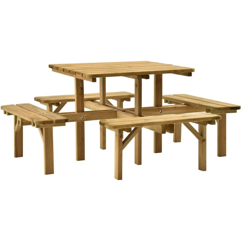 

vidaXL Mesa de pícnic y 4 bancos madera pino impregnada 172x172x73 cm - Marrón
