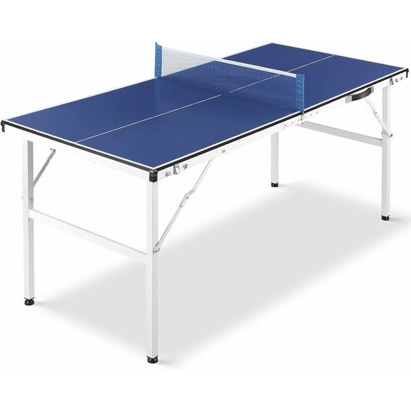 

Mesa de Ping Pong Plegable con Red, Mini Mesa de Ping Pong de 150 x 70 x 67 cm, Mesa de Ping Pong para Interior y Exterior, Material de Acero, Azul