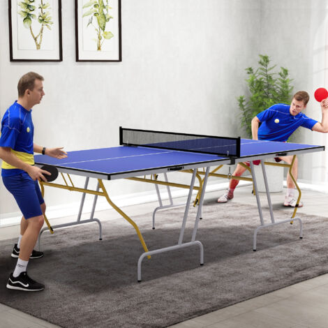 Mesa de Ping Pong Plegable Mesa de Tenis de Mesa Diseño Compacto con Red y Reposapiés Ajustables 274x152,5x76 cm Azul