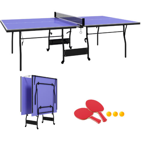 Mesa de ping-pong plegable mesa de tenis profesional tamaño estándar con 4 ruedas red 2 paletas y 3 pelotas para interior 274x152,5x76 cm