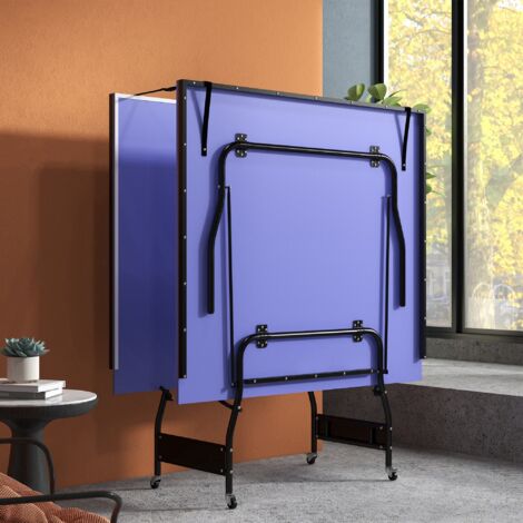 Mesa de Ping-Pong Tamaño Estándar con 4 Ruedas Red 2 Paletas y 3 Pelotas para Interior 274x152,5x76 cm Azul