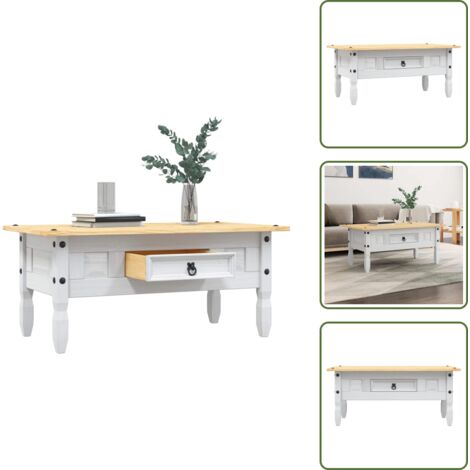 Mesa de pino - vidaXL Mesa de centro Corona Range pino mexicano blanco 100x55x44 cm - Mesa de estilo mexicano