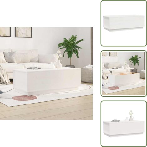 Mesa de pino - vidaXL Mesa de centro de madera maciza de pino blanco 100x50x35 cm - Mesa de centro de madera