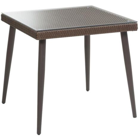 Mesa de poliratán Adila cuadrada nogal con cristal cm90x90xh77