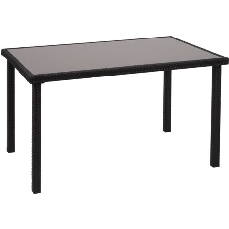 Mesa de polirratán con tapa de cristal para balcón, jardín, terraza 120x75cm negro 040005084