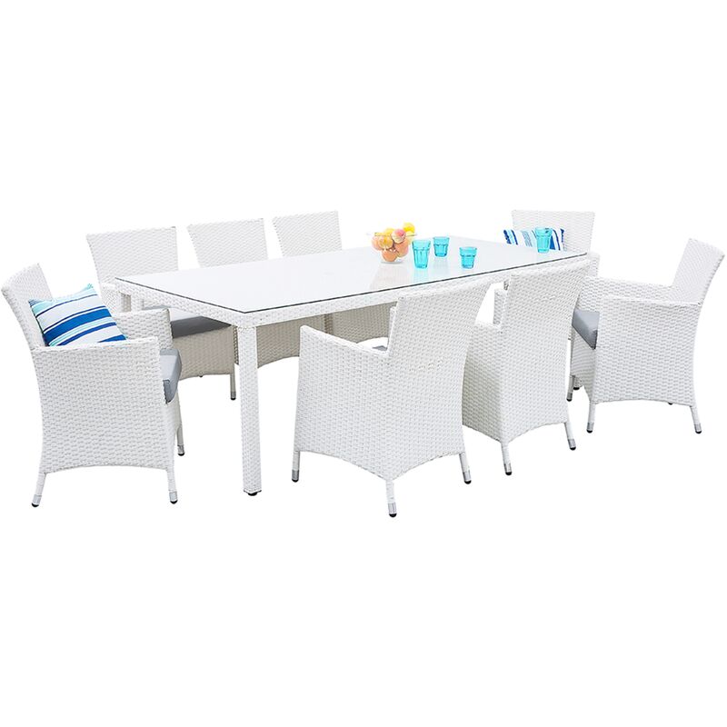 

Beliani - Conjunto de jardín en ratán blanco para 8 personas ITALY